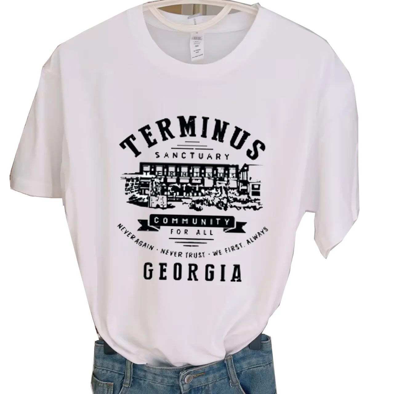 Terminus Castle t-shirt katun wanita, atasan dasar longgar kasual leher O ukuran besar baru musim panas