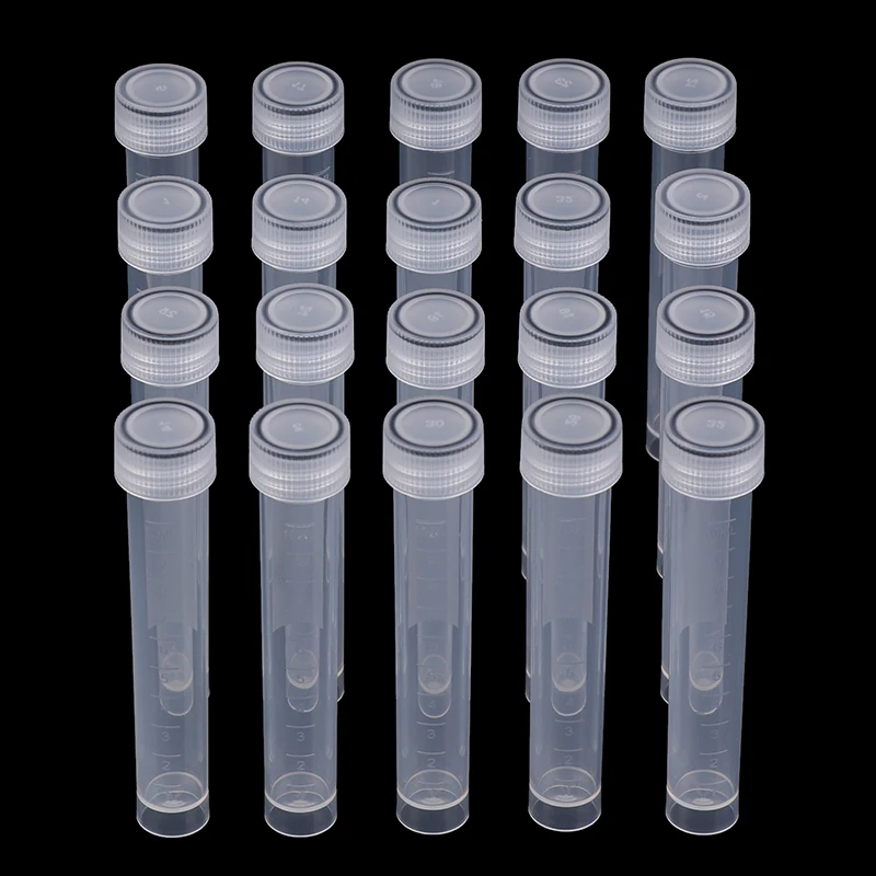 20Pcs 10ml Plastic Test Tubes Vials Sample Container Powder Craft Screw Cap Bottles