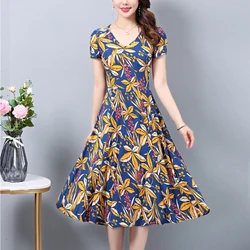 New Fashion Summer dresses For Women 2023 V-Neck Print Flowers Short Sleeve Casual Elegant Dress Plus Size 5XL Women Clothing