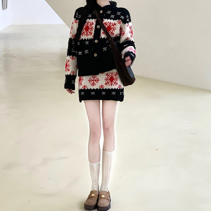 Vintage High-end Temperament Knitted Sweater Skirt Two-piece Set