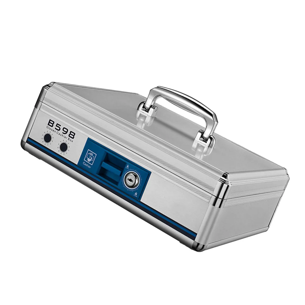 Portable Cash Box Aluminum Alloy Money Storage Case with Interior Tray for Coins Keys Rings Check Organizer Handle
