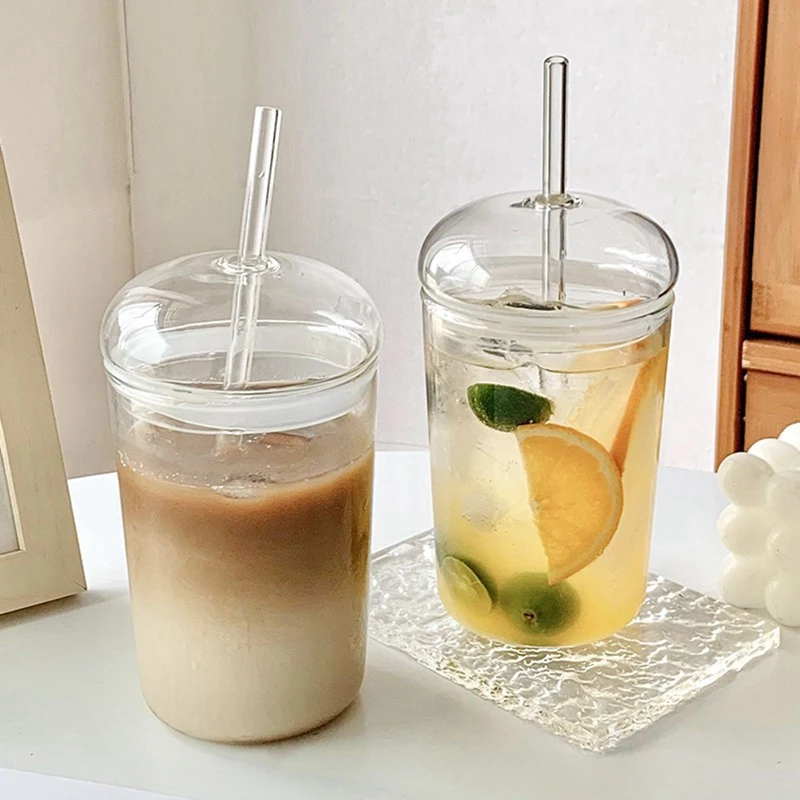 Vasos transparentes con tapa de cúpula y pajita, taza de café helado, té, jugo, vaso de leche y agua, vasos para beber, 500ml