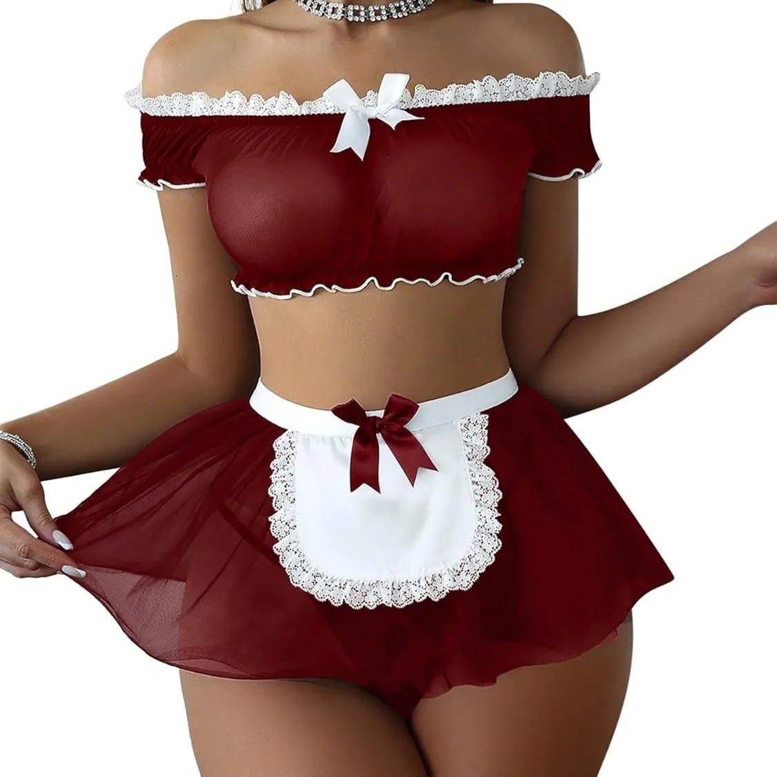 2026 Fashion Underwear Women French Apron Maid Dress Thong Briefs Bra Set Costumes Cosplay Uniform Sexy Lingerie 2 Piece view 8