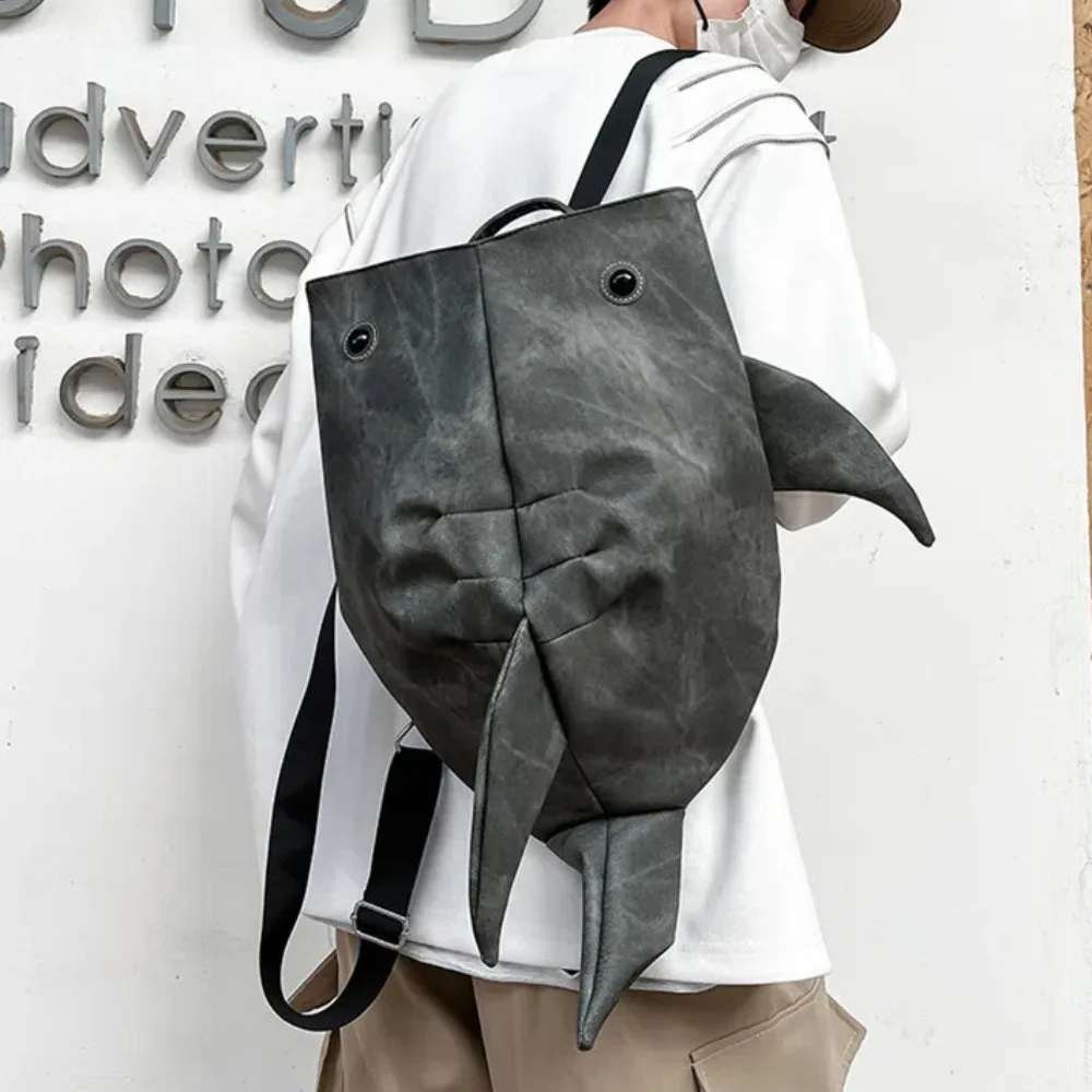 Mochila con forma de tiburón y ballena para estudiantes, bolso escolar de piel sintética con cremallera, estilo coreano divertido