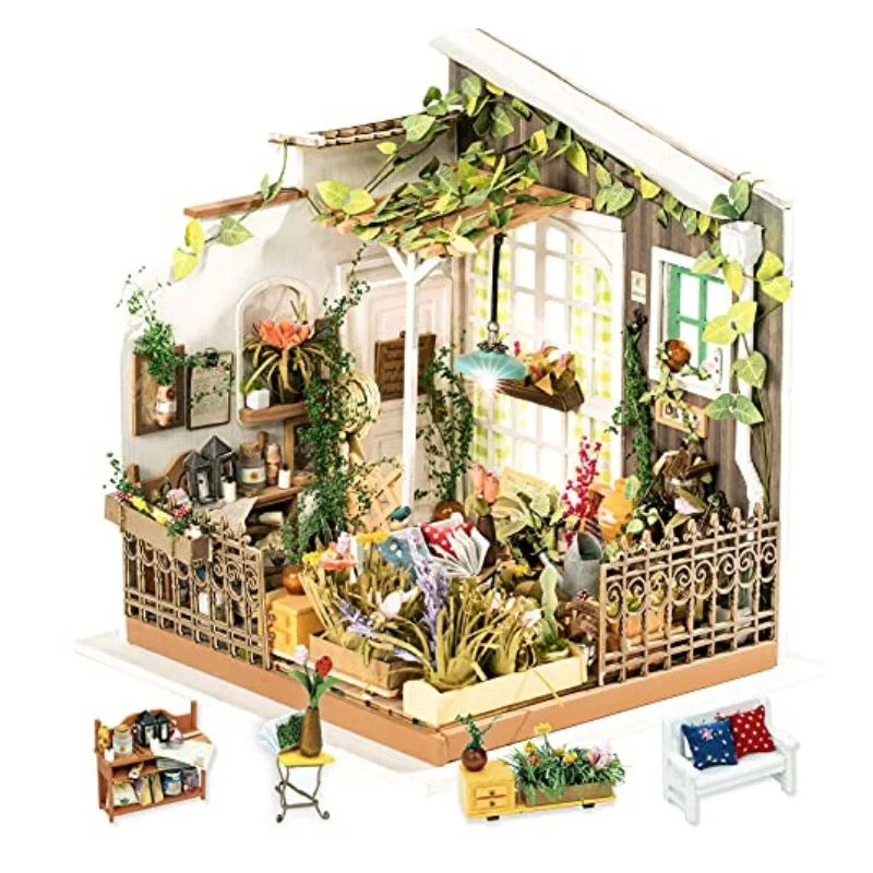 Robotime DIY Miniature House Miller's Garden Wooden Doll House with FurnitureToys for Children, Best Gifts for Girls.