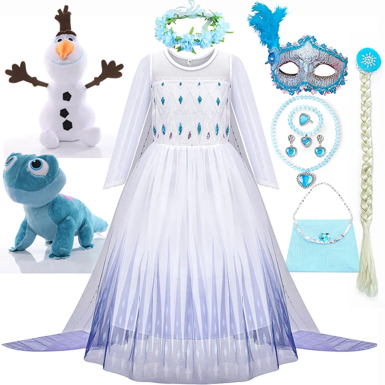 

Disney White Dress for Girls Fancy Queen Frozen Elsa Costume Girls Princess Dress Halloween Girl Cosplay Birthday Party