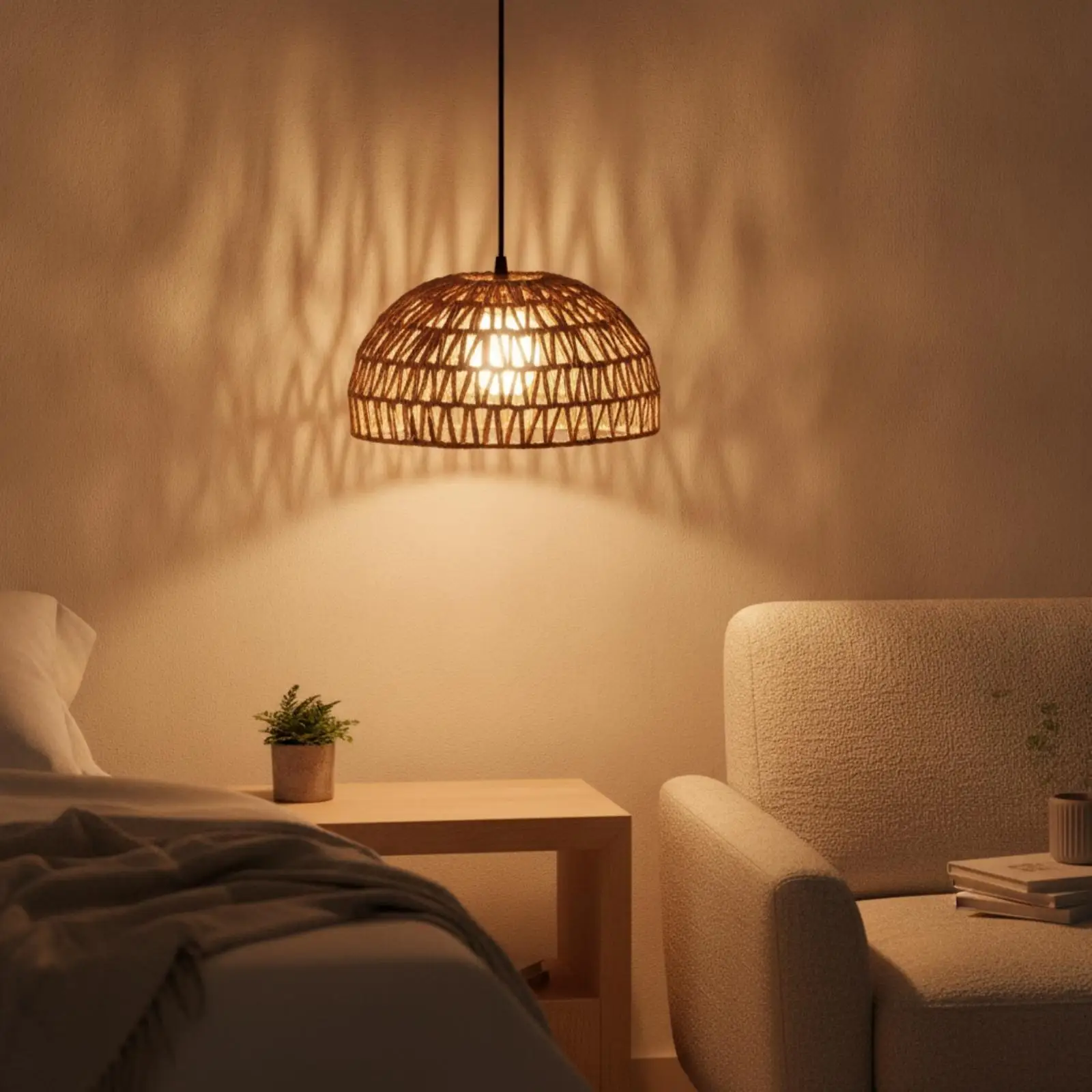 3 Pieces Woven Lampshade Rustic Hanging Light Fixture Shade Soft for Cafe