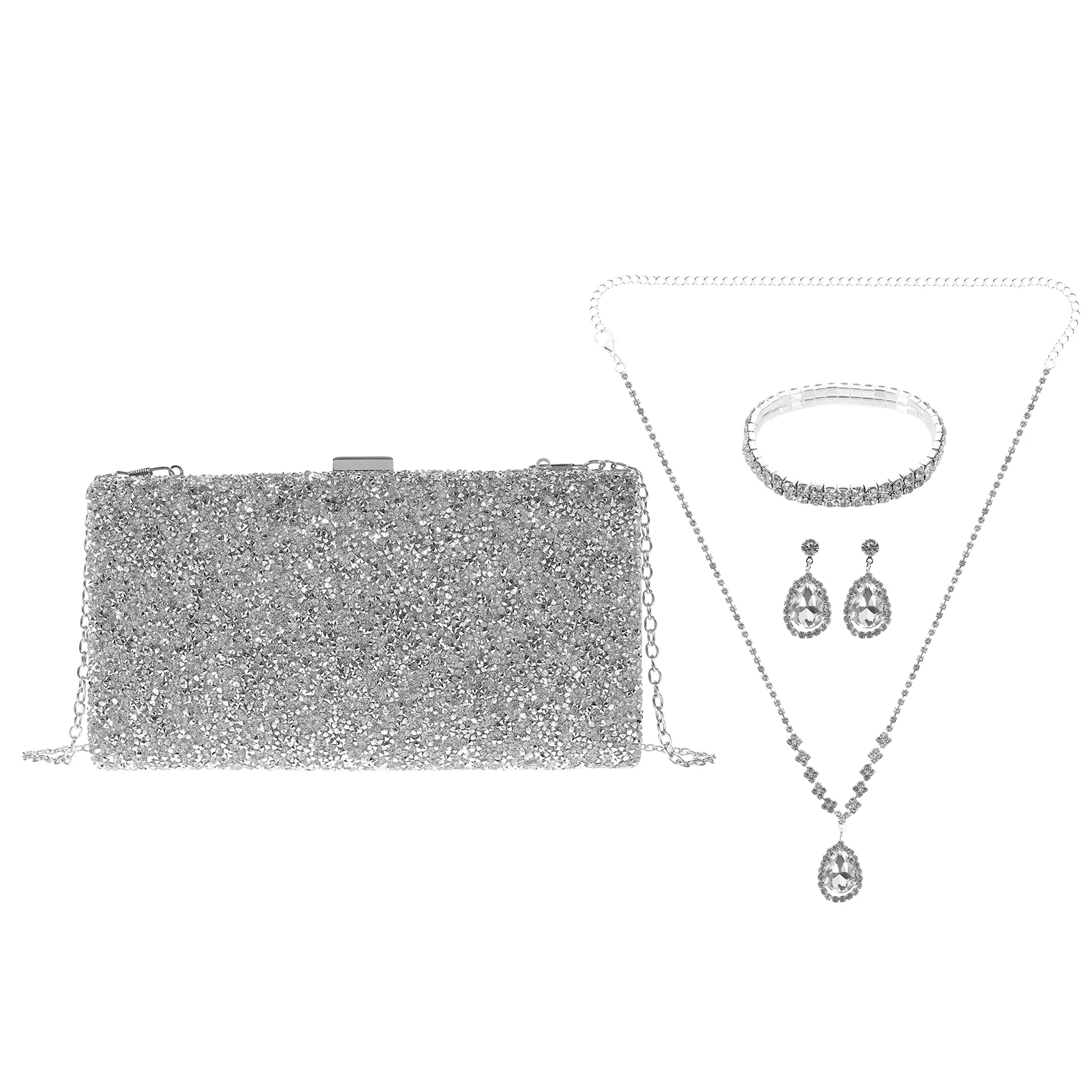 

Rhinestone Necklace Earrings Bracelet Women Bridal Wedding Party Prom Gifts Jewelry Accessories Evening Bag