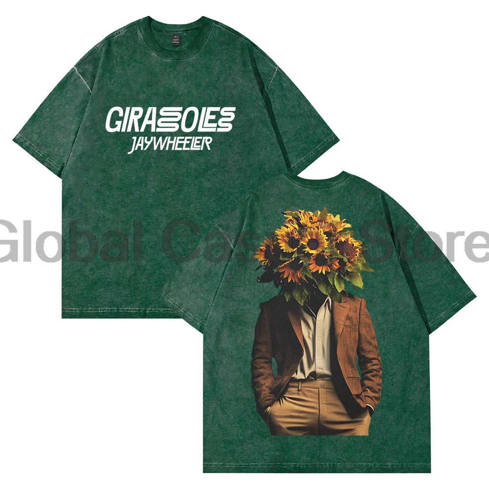 

Jay Wheeler Girasoles Album Washed T-shirt 2025 Tour Crewneck Short Sleeve Cotton Tee Women Men Streetwear Tops