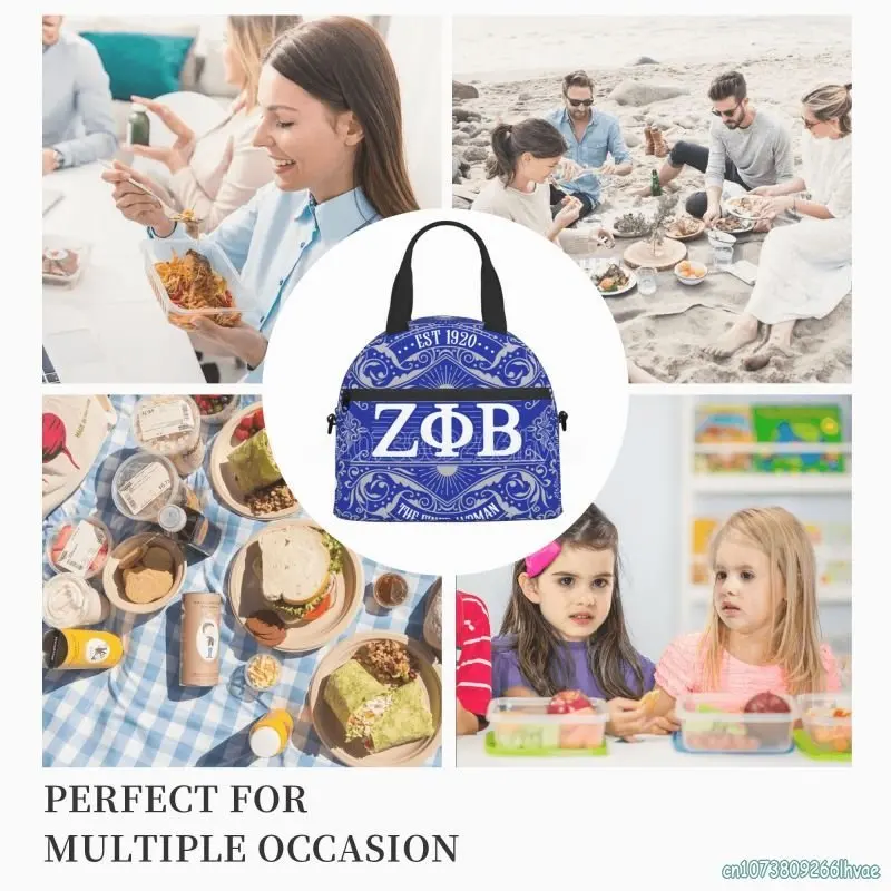 Zeta Phi Beta Insulated Lunch Bag Portable Thermal Tote Bag Cooler Bag for Adults Kids Lunch Box for Work School Picnic Camping