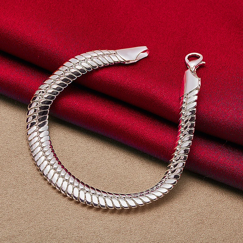 SHSTONE 925 Sterling Silver Men 10mm Flat Side Chain Bracelets For Woman Wedding Engagement Christmas Gift Party Fashion Jewelry