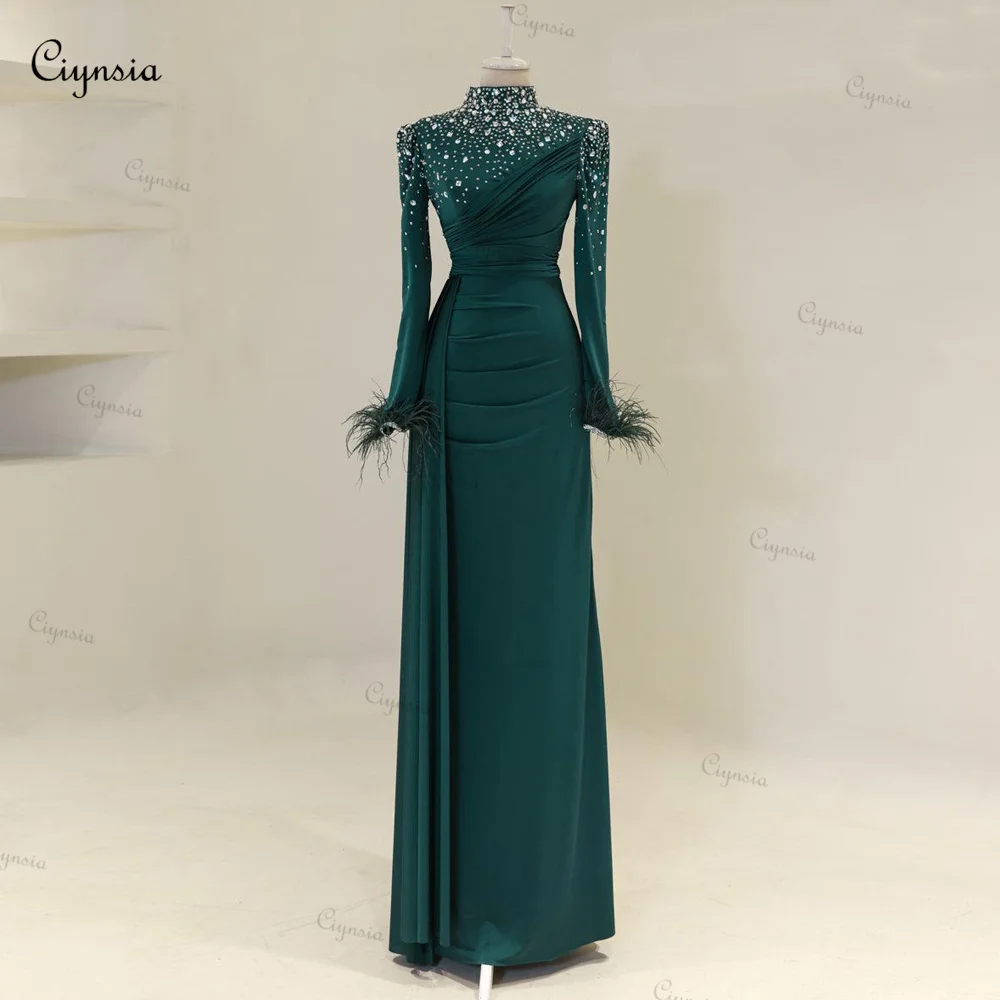 

Мусульманские вечерние платья Ciynsia по индивидуальному заказу, роскошные хрустальные бусины 2025 года, вечерние платья с длинными рукавами, арабские дубайские халаты De Soirée