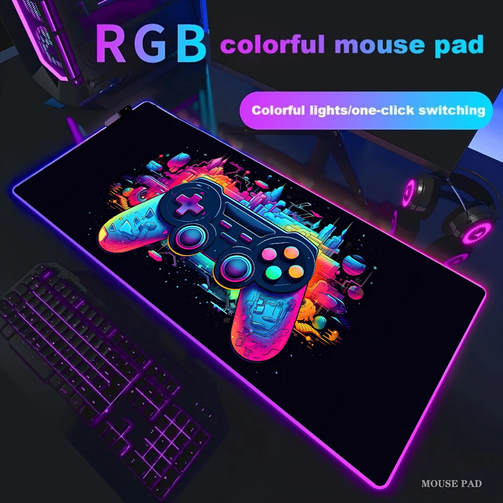 Gamepad rgb grande mouse pad gamer led backlight luminoso gamers antiderrapante almofadas de teclado de borracha xl e-sports portátil tapete de mesa de escritório