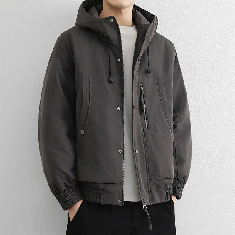 

Thickened Cotton Work Jacket Men's Outdoor Autumn Winter Hooded Loose Fit Windproof Warm Coat Heavyweight Polyester Lined