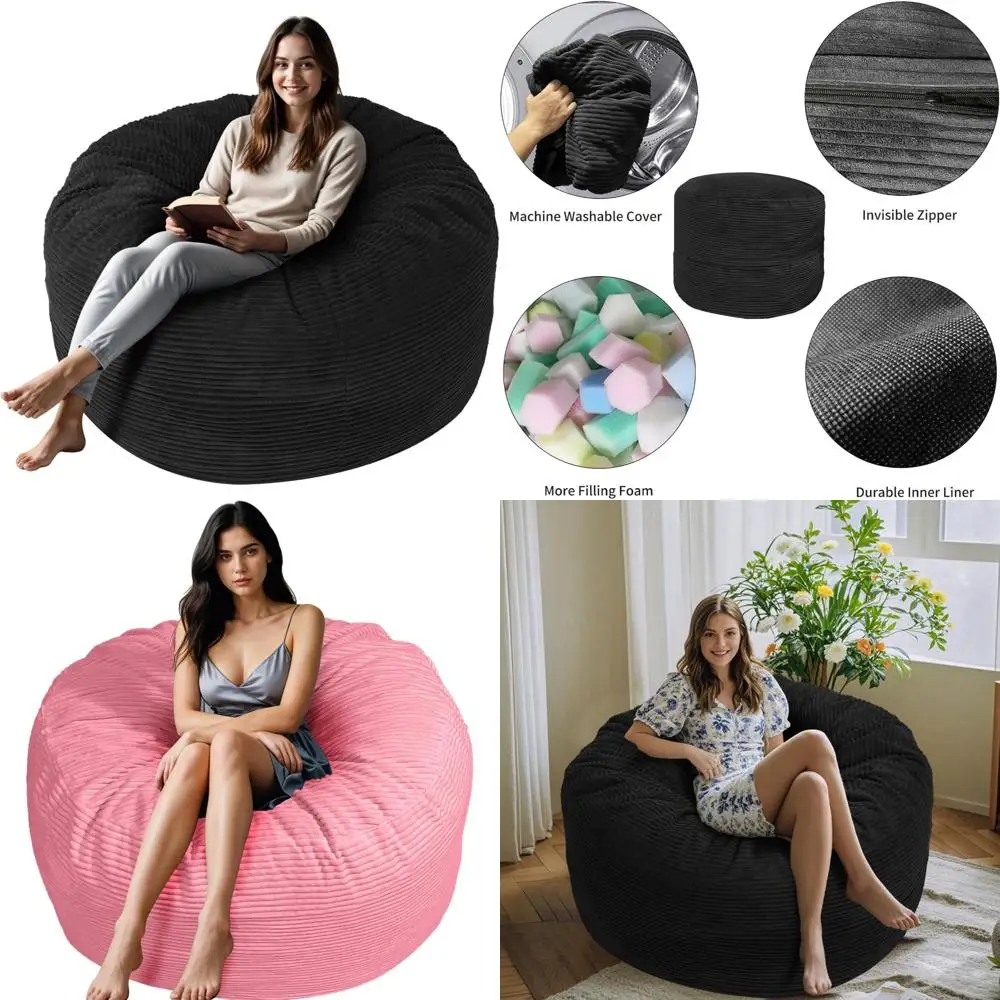 Гигантское кресло-мешок для взрослых — плюшевый чехол из микрофибры длиной 4 фута с пеной с эффектом памяти, съемный и удобный большой диван для отдыха