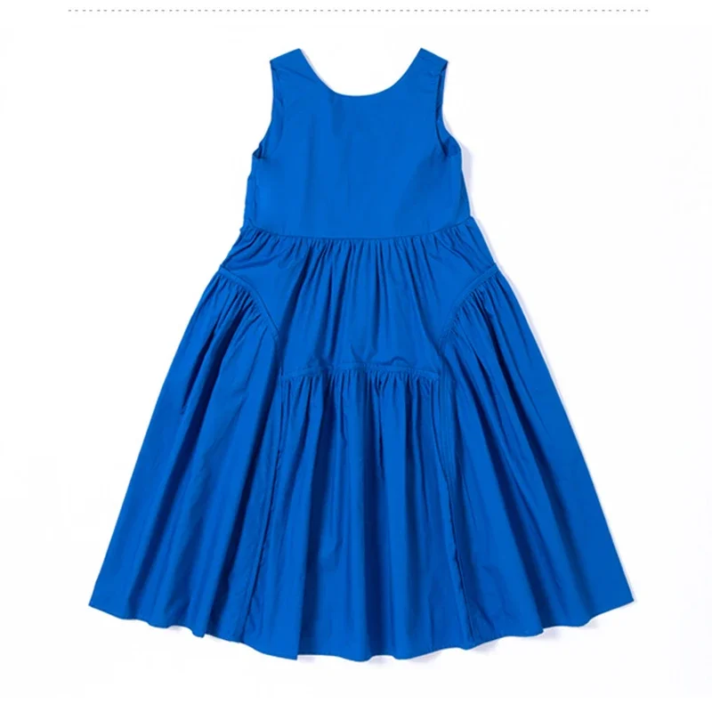 

Children Blue Plaid Dresses Children Costume Mid Length Long Princess Dress Summer 2025 New Girl Party Clothing Kids Sleeveless