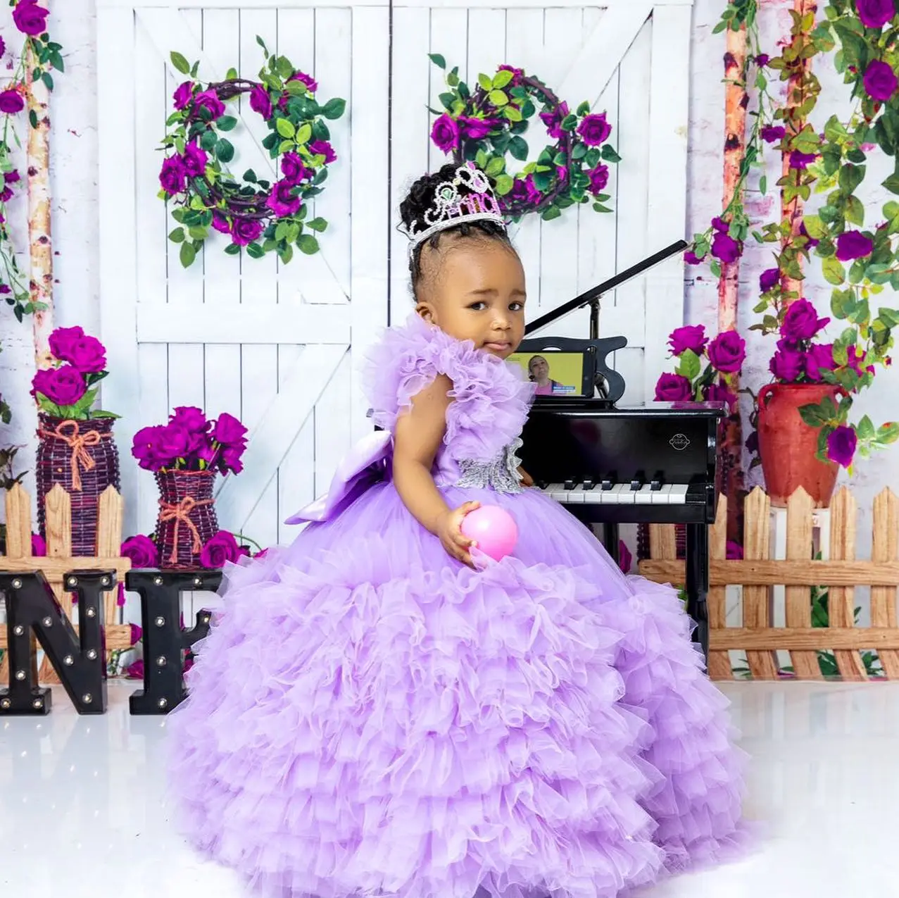 Luxury Purple Flower Girl Dress Pageant Gown For Wedding O Neck Princess Birthday Party Custom Made Guest Evening Gown