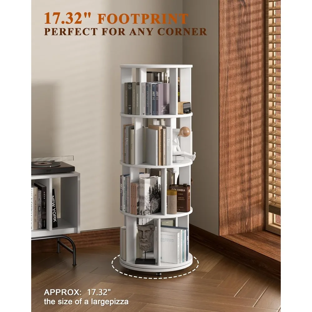 رف كتب دوار بأربعة طبقات مع عجلات قابلة للقفل ومنظم زاوية #6