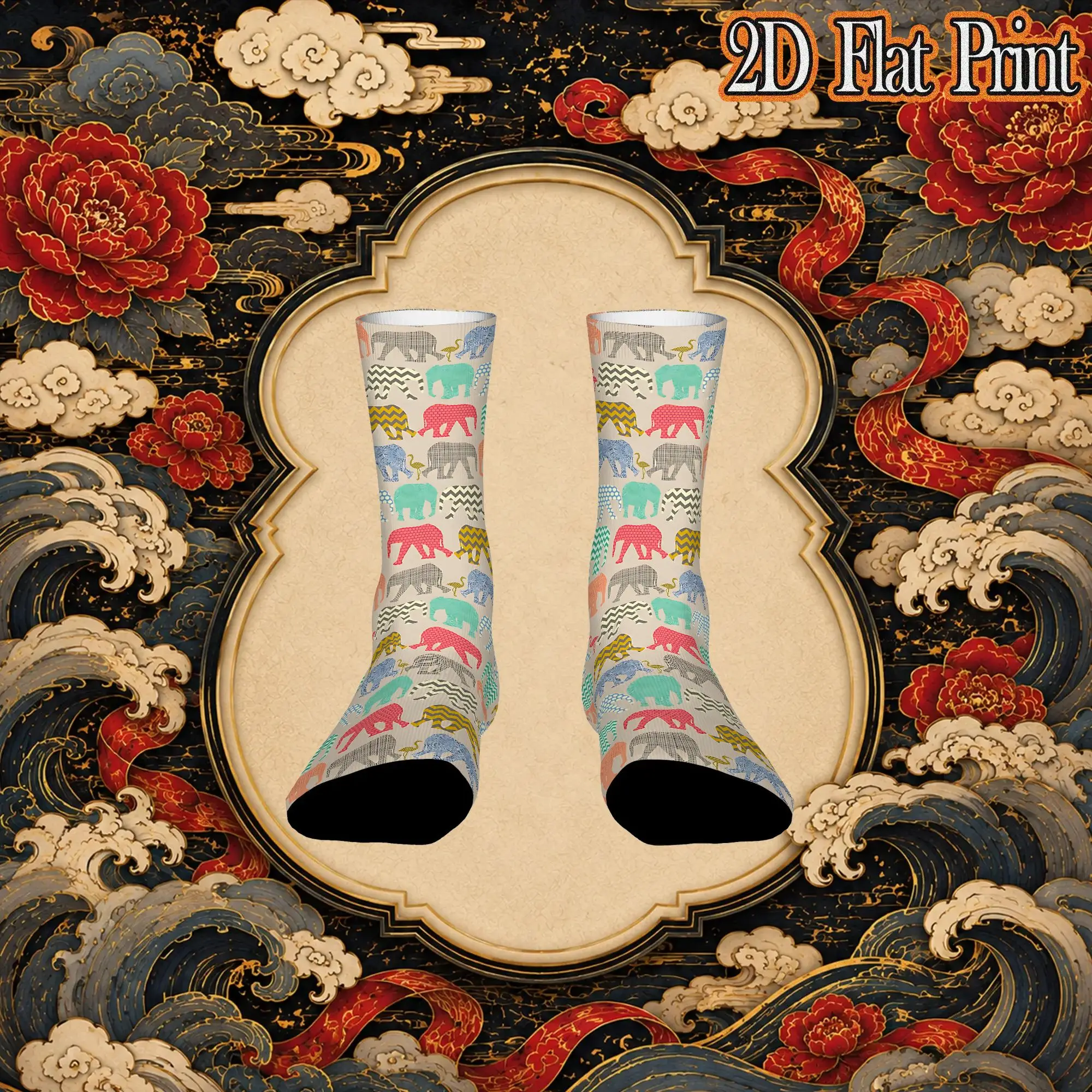 Linen Baby Elephants And Flamingos Outdoor Men's compression Socks Unisex items Crew Sock Cycling socks