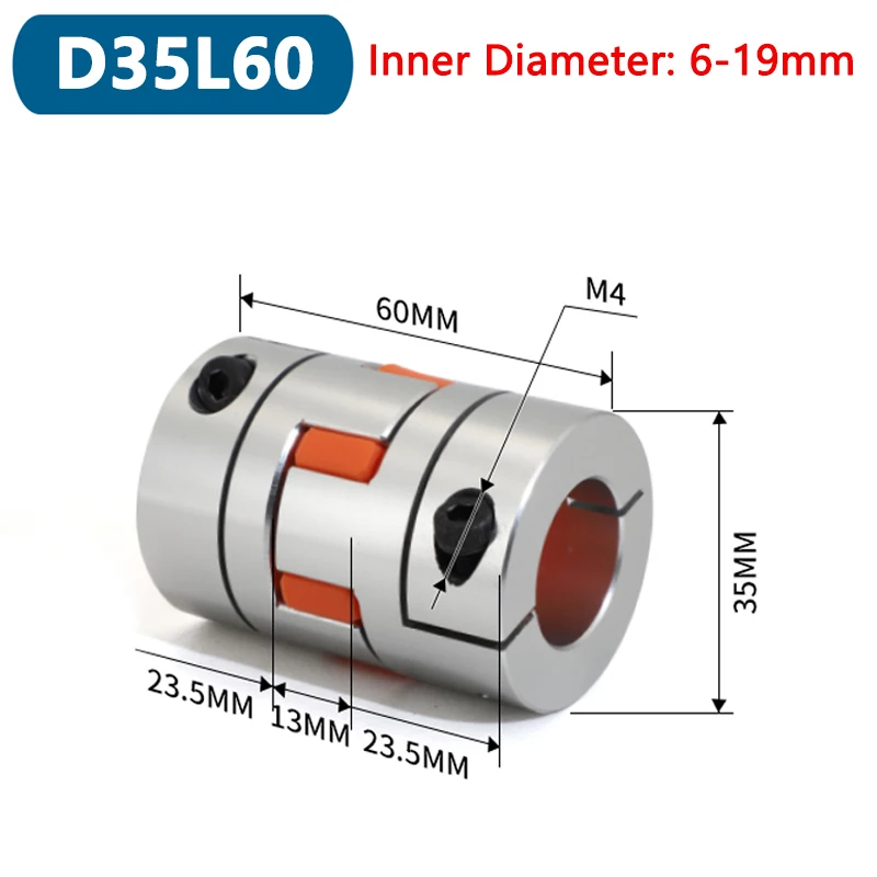 

1pc Six Jaws D35L60 Coupler Aluminium Plum Flexible Shaft Coupling Motor Connector CNC Elastic Couplings D35 L60 Bore 6-19mm