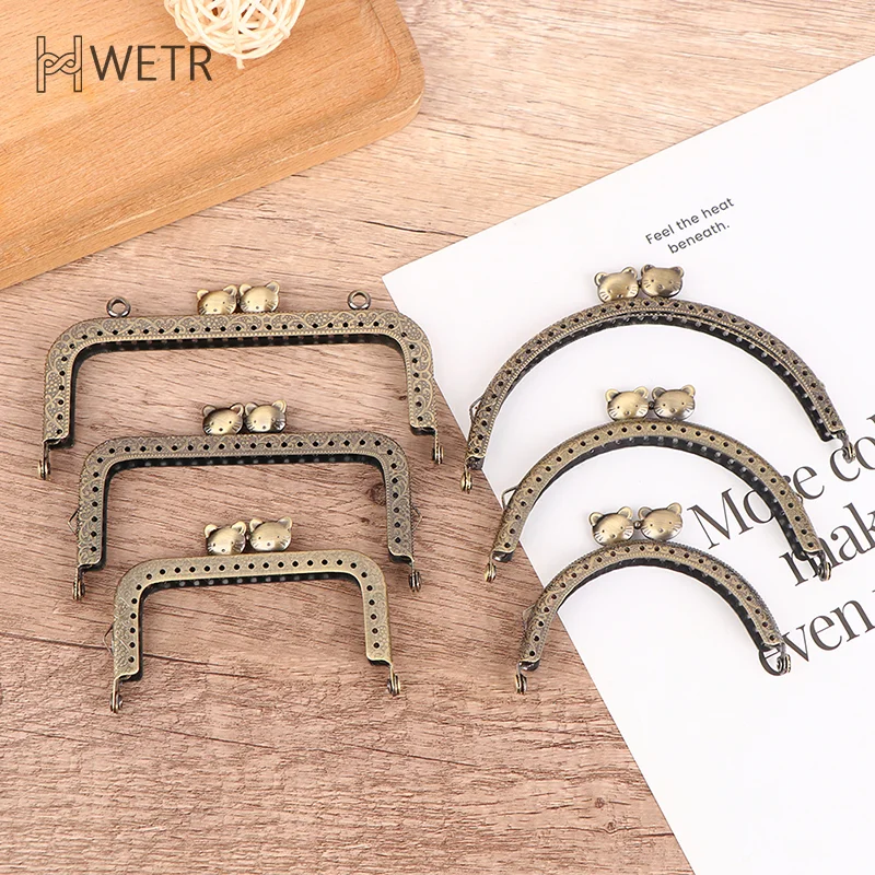 1Pc 8.5/10.5/12.5CM Cat Head Metal Purse Frame Handle for Clutch Bag Handbag Making Clasp Lock Bags Accessories