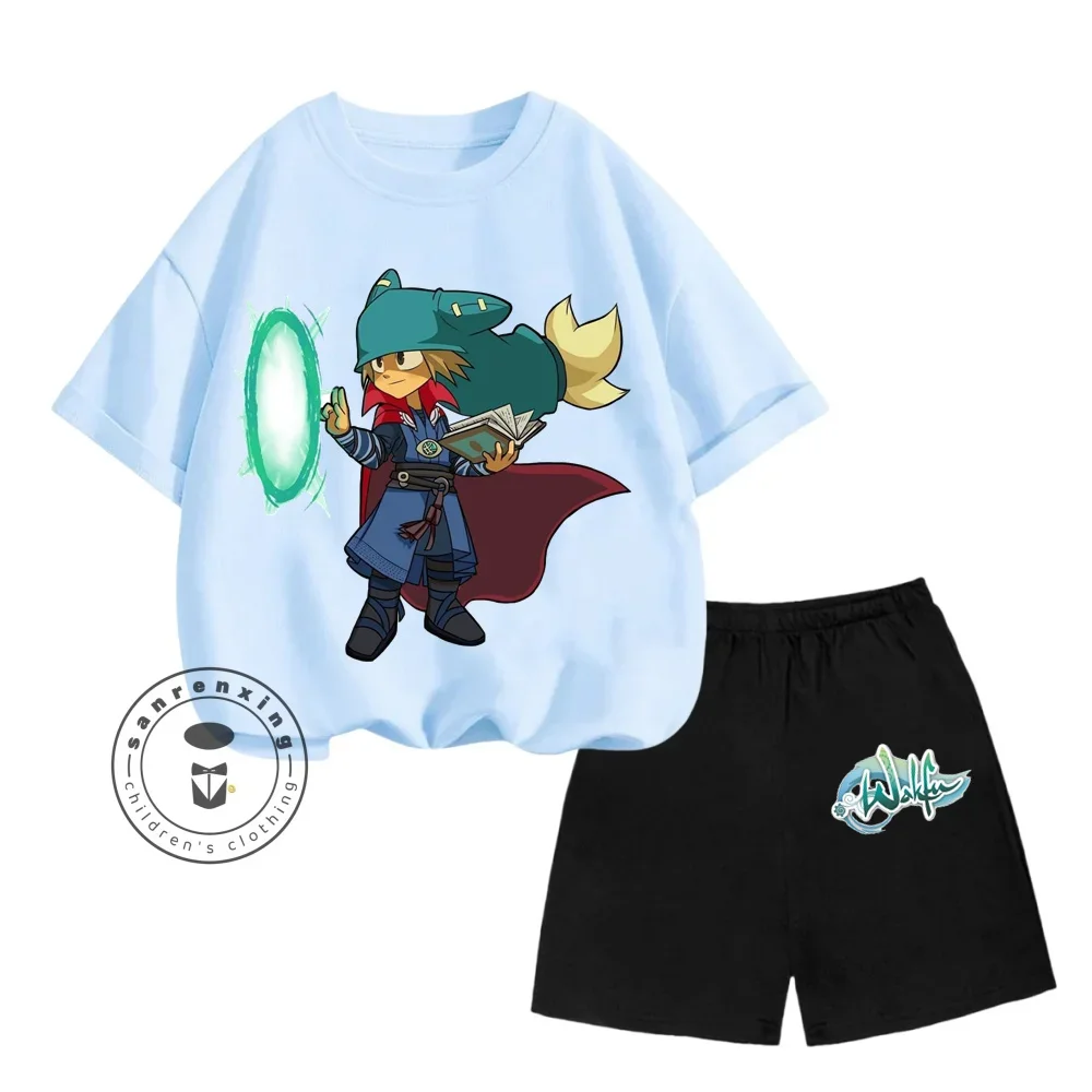 Summer Two-piece Set Designed for Children Wakfu Animated Cartoon Character Print Design O-neck Delicate Short Sleeves +shorts