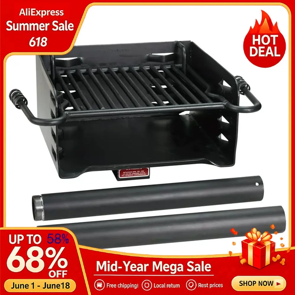 

Park Style Heavy Duty Steel Outdoor BBQ Charcoal Grill with Cooking Grate and 360 Degree Swivel Post for Camping or Backyard