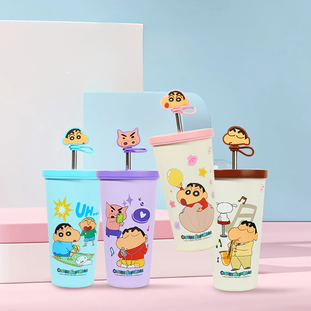تلوين شين تشان كوب قارورة عازلة 635 مللي/21.47 أوقية Kawaii أنيمي الفولاذ المقاوم للصدأ معزول القش القدح مانعة للتسرب زجاجة ماء محمولة هدية