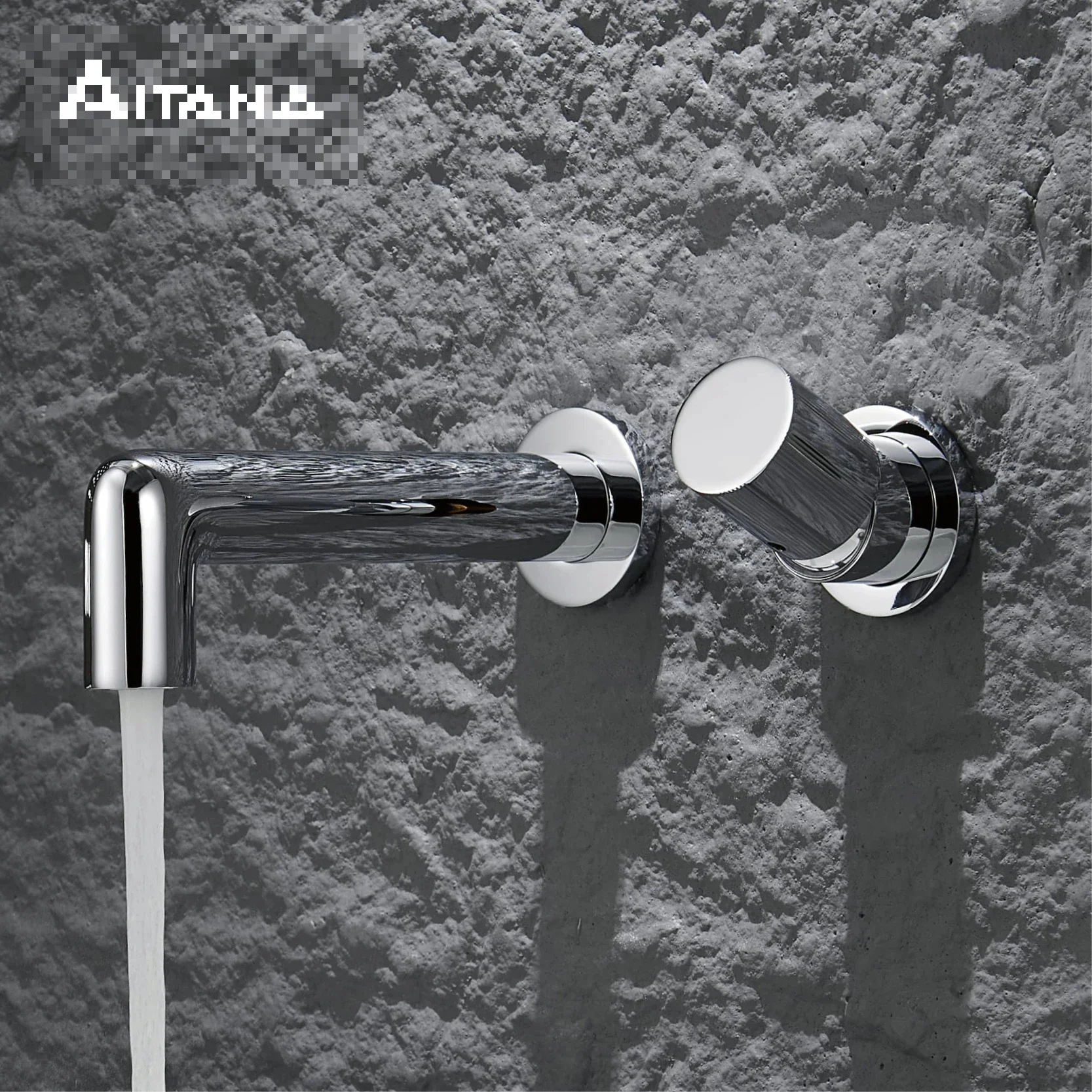 

Luxury Chrome Brass Wall Mounted Bathroom Faucet Simple Design Embedded Single Handle Hot and Cold Water Basin Faucetfaucets and