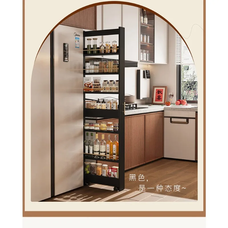 Customized ENF grade solid wood crevice rack refrigerator kitchen crevice cabinet movable pull-out extremely narrow side cabinet