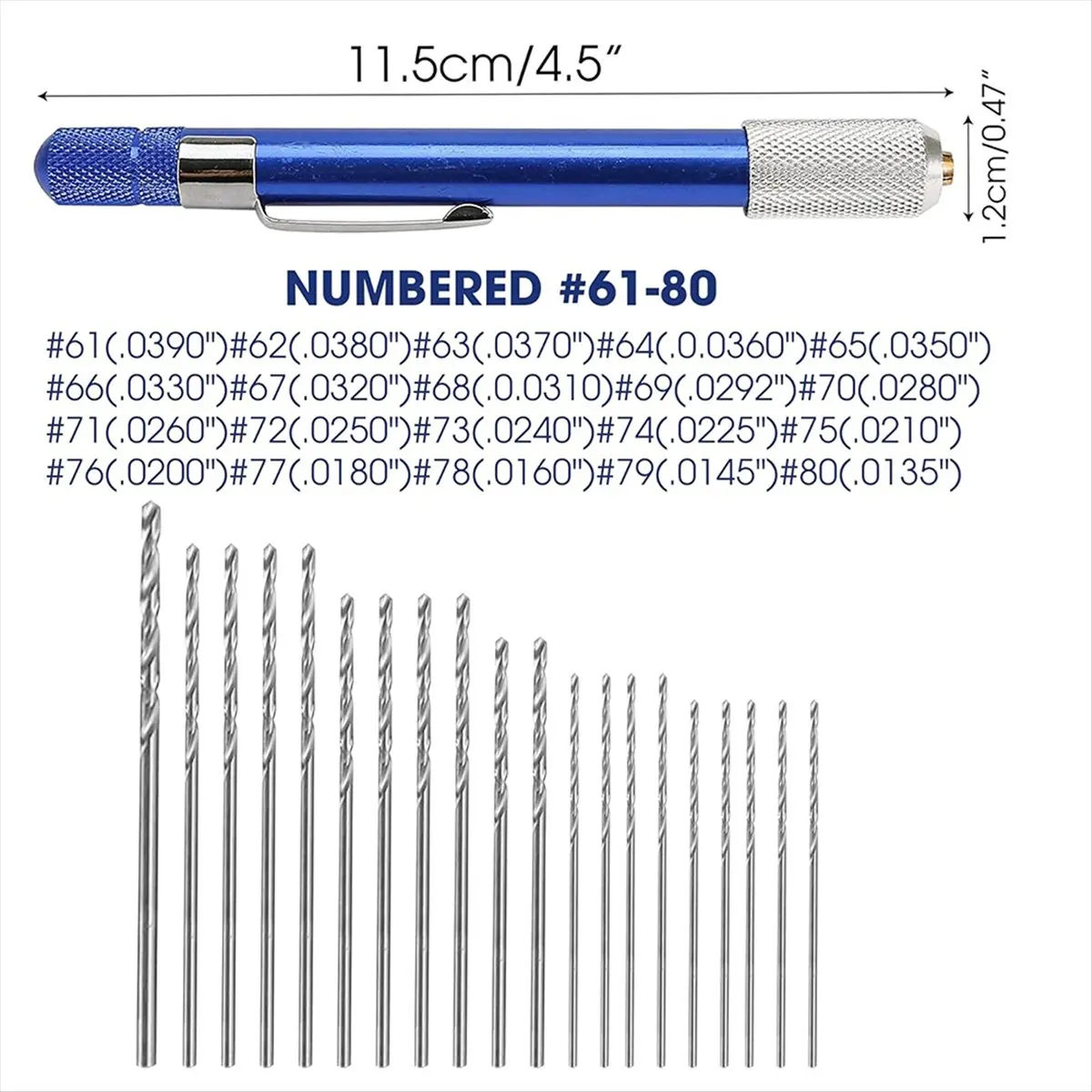 HITL 21PCS Carburetor Jet Drill Bits Pin Vise Set, for Jewelry Bead Making Crafts Orifice Drilling Wood DIY Carving