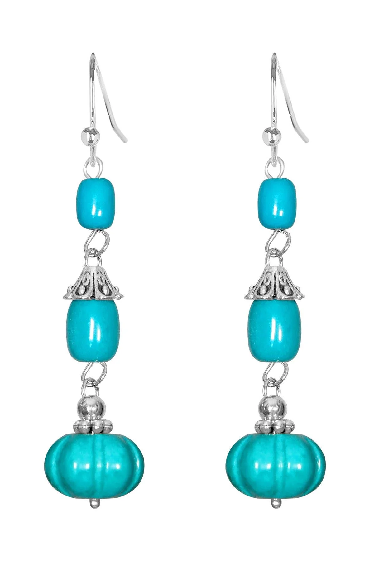 Natural Turquoise Cassandra Drop Earrings Tibetan Silver Jewelry for Girls