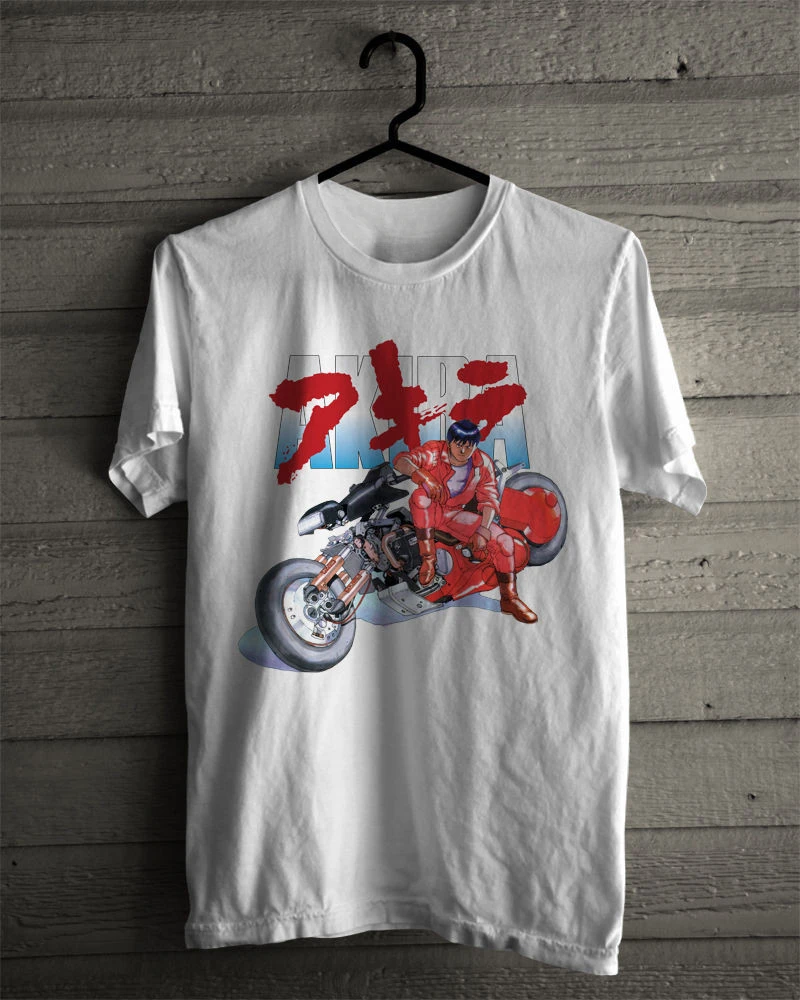 Tee Mens Cott  Motorcycle Adults T Shirt Euro SizeAkira Kaneda Japanese Retro Anime White T-shirt  men clothing  graphic