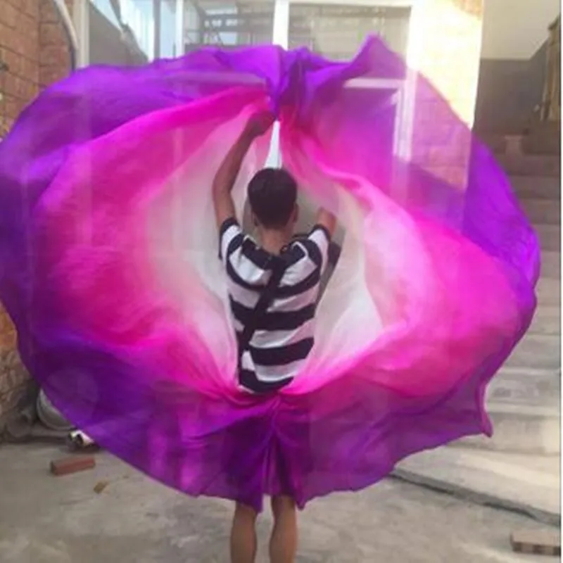 Half Circle Gradient Belly Dance Silk Veils Dancer Stage Performance Props White Yellow Pink Orange 250*114cm Professional