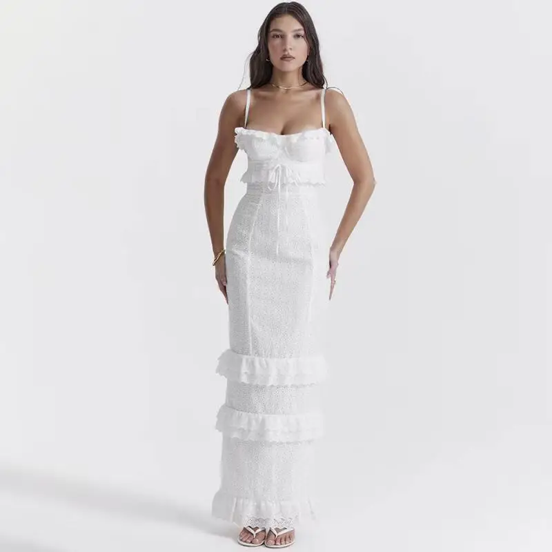 Long Dresses Woman Summer Sling Fashion Nice Streetwear Sleeveless Collect Waist White Elegant And Beautiful Women's Dresses