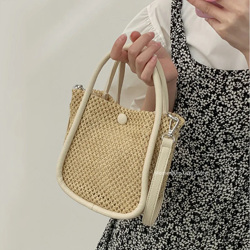 

Fashion Women Hand Woven Shoulder Bag Hollow Out Crocheted Beach Handbag Women Summer Hollow Out Crossbody Bag Small Bucket Bags