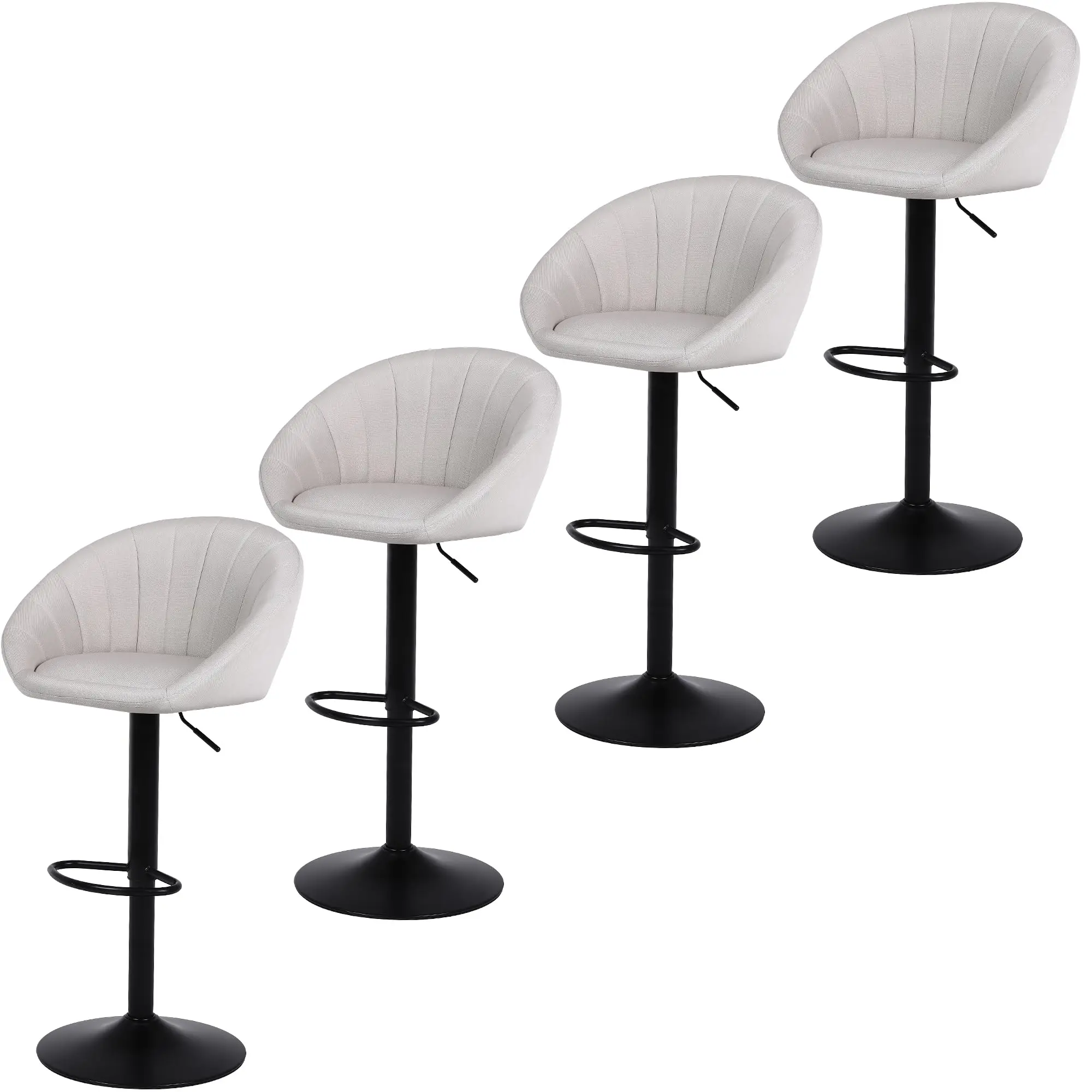 Ralex-Stuhl Barhocker 4er-Set, höhenverstellbarer drehbarer Barhocker, Frühstücksbarhocker aus Leinen, Küchenhocker mit Rückenlehne, Beige