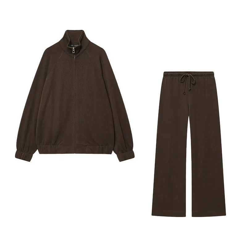 Women Casual Sports Set Three Colors Available Zipper Long Sleeve Top Drawstring Elastic Waist Long Pants Two Piece Outfit