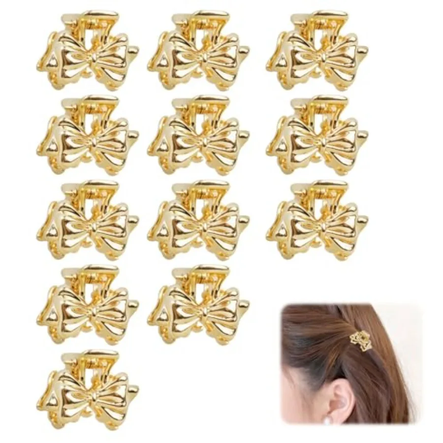

Mini Hair Clips for Women and Girls, Small Metal Claw Clips with Shiny Floral Detail, Non Slip Bangs Clips, Cute Hair Accessori