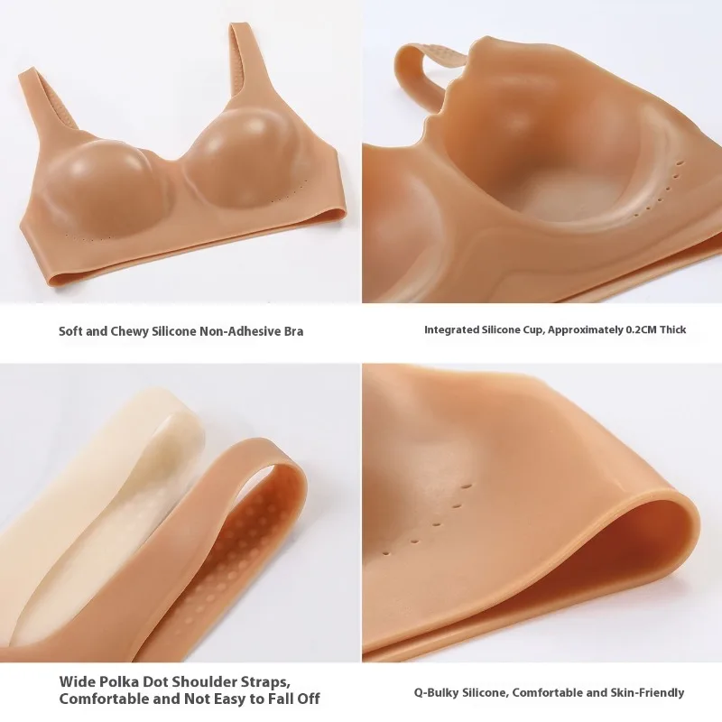 Realistic Silicone Push Up Bra Women Swimming Bikini Top Sport Streamer Cosplay Live Show Enhancing Breathable Seamless Shaper