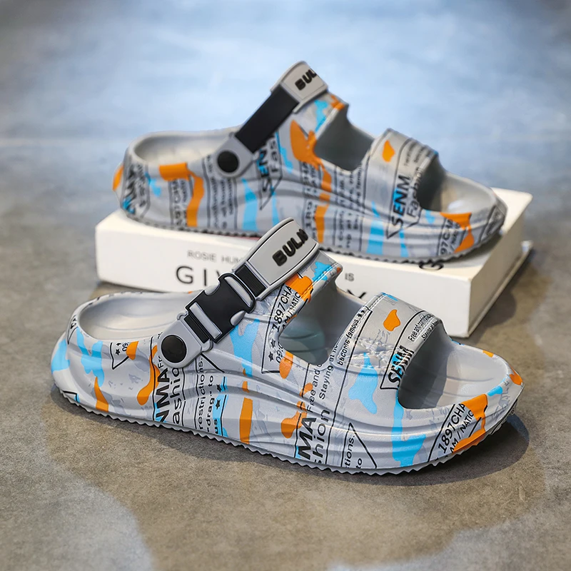 

Smooth Surface Men Shower Slides EVA Waterproof Anti Slip Flat Cushion Open Toe Slippers Household Indoor Sandals