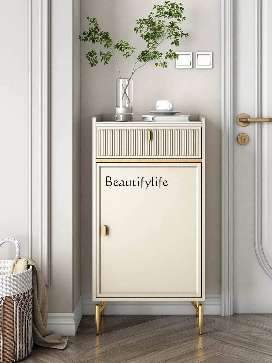 Cream wind French ultra-narrow shoe cabinet space-saving single door multi-layer storage porch locker