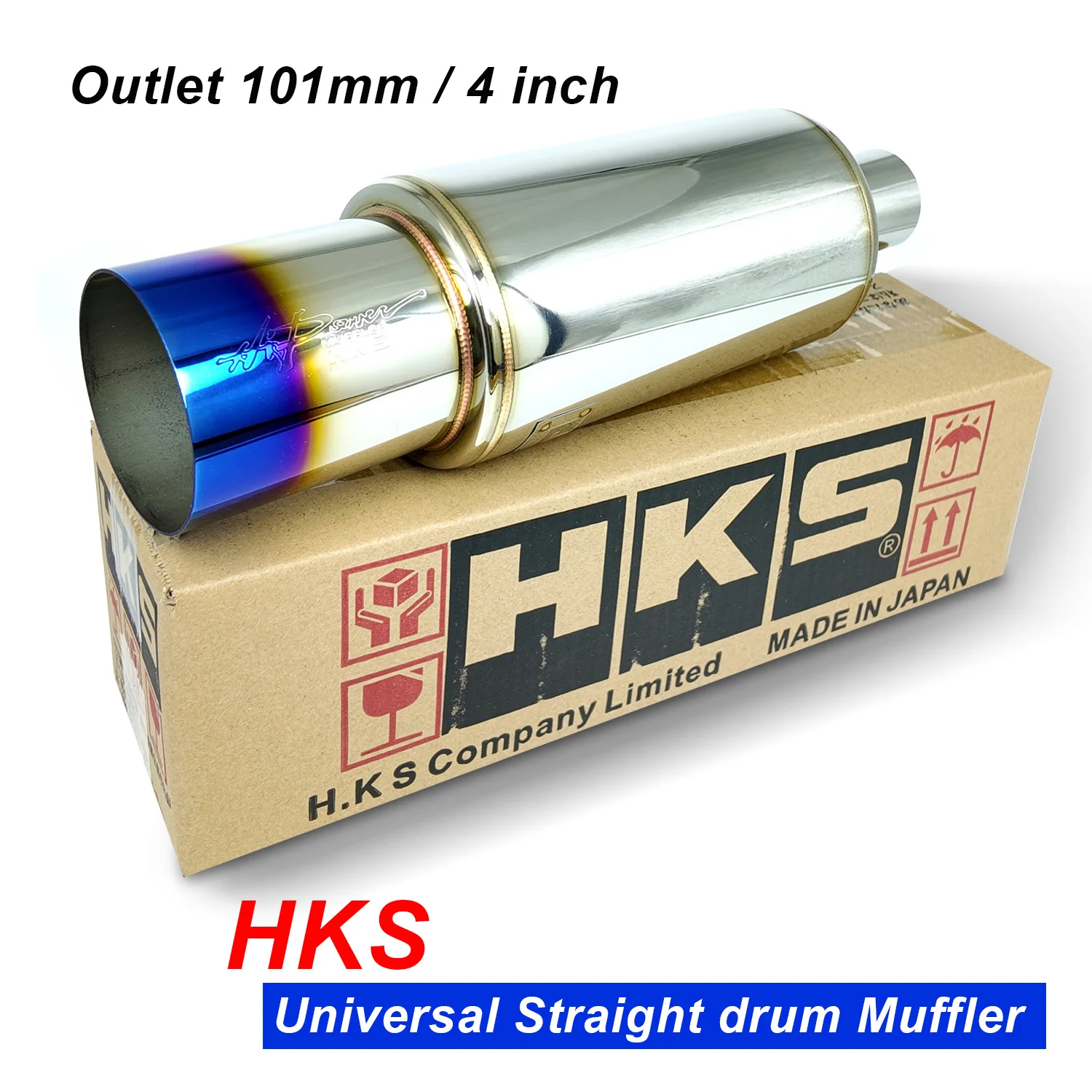 

HKS101mm/4inch Universal Straight drum Muffler Tail Pipe Stainless Steel Car Exhaust Pipe Japanese Style Auto Tuning Upgrade JDM