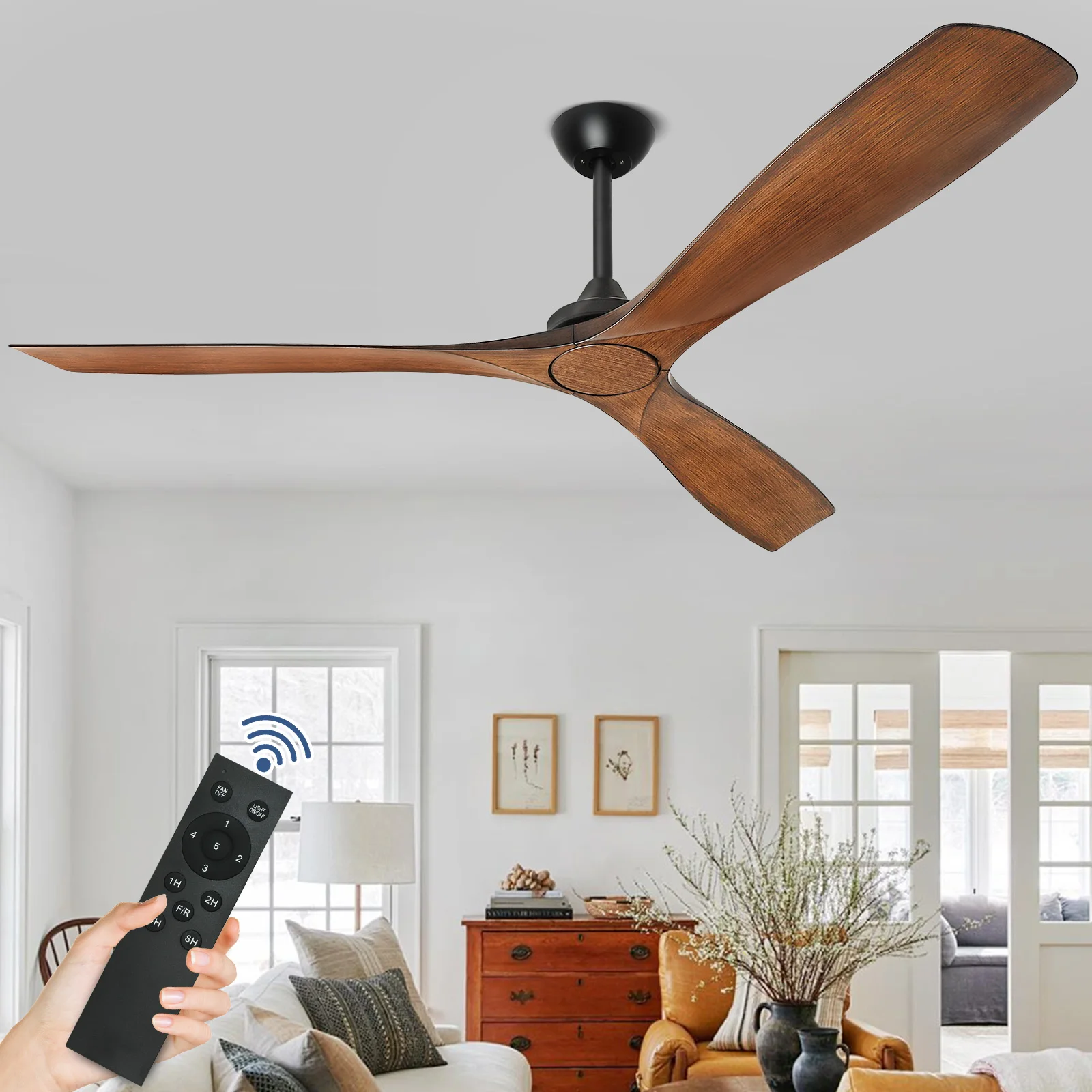 52/60inch Ceiling Fan with Lights Remote Control 3 Blades Reversible DC Motor for Porch Farmhouse Living Room