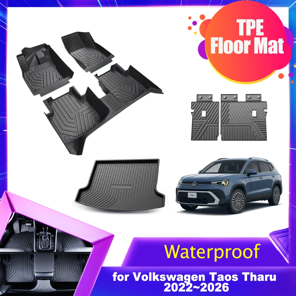 Car Floor Mat for Volkswagen VW Taos Tharu 2022~2026 TPE Trunk inside Liner Foot Seat back Pad Waterproof Non-slip Accessories