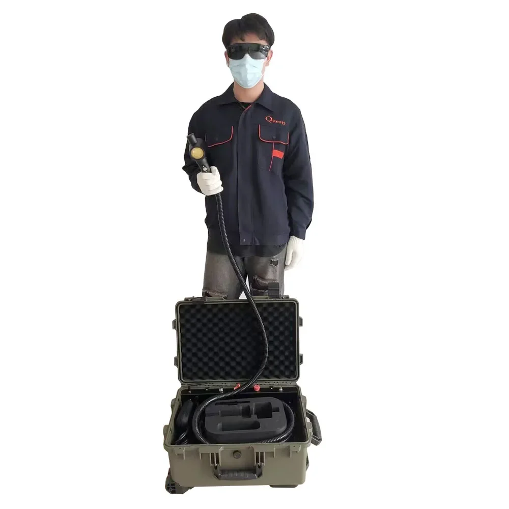 Trolley Case 100w pulsed fiber laser cleaning machine similar tool cleaning   metal Rust Remover Industry clean