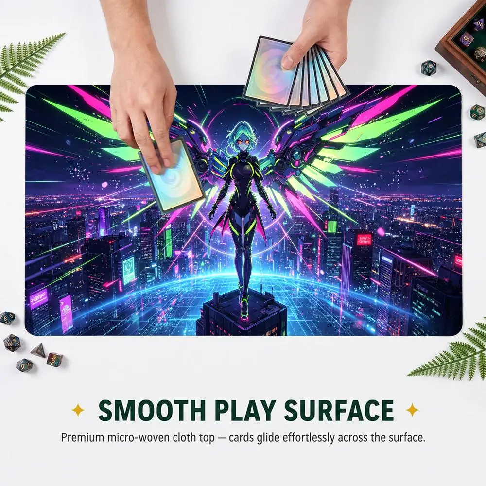 Anime Cyberpunk Mecha Angel TCG Playmat Large Trading Card Game Mat Anti‑Slip Rubber Mouse Pad For YUGIOH Table Game 60x35cm