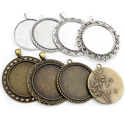 5pcs/lot 35mm Inner Size Antique Bronze Silver Plated colors plated Vintage baroque Style Cabochon Base Setting Charms Pendant