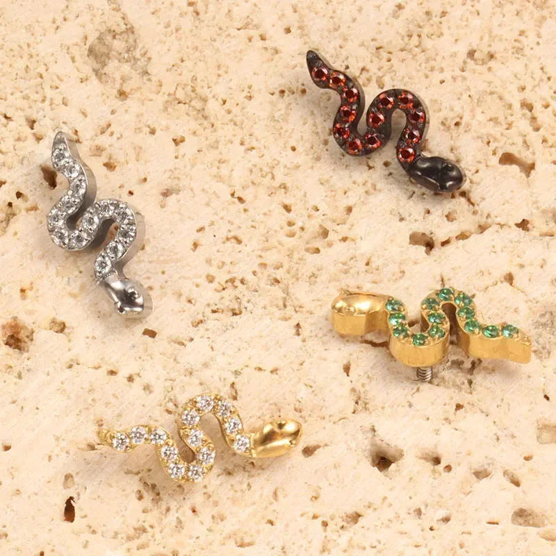 ASTM F136 Titanium Piercing Viper Snake CZ Labret Cartilage Earring Flat Back Stud Conch Tragus Helix Medusa Monroe Piercing