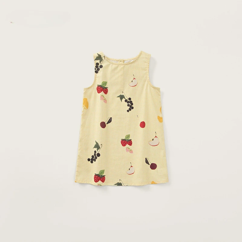 

2026 Hot Selling New Summer Sleeveless Small Checkered Fruit Cartoon Pattern Cute Children's Dress